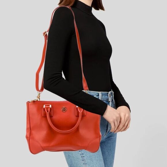 Tory Burch Orange Robinson Double Zip Tote - Picture 2 of 12